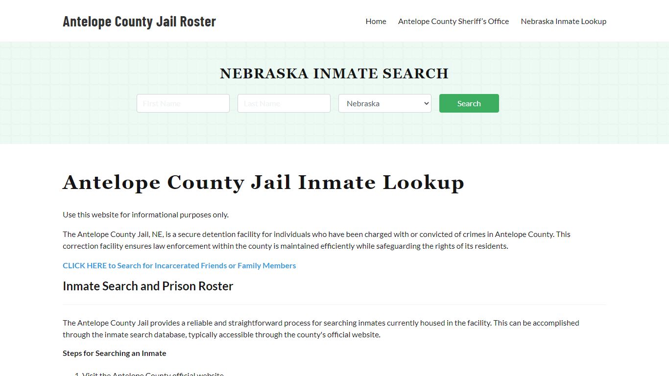 Antelope County Jail Roster Lookup, NE, Inmate Search