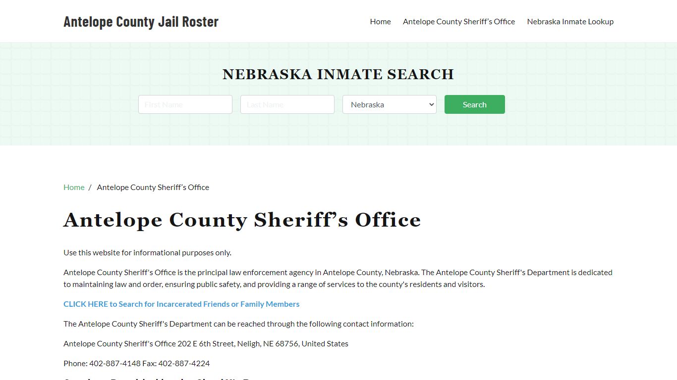 Antelope County Sheriff Office, NE, Arrest Warrants Search